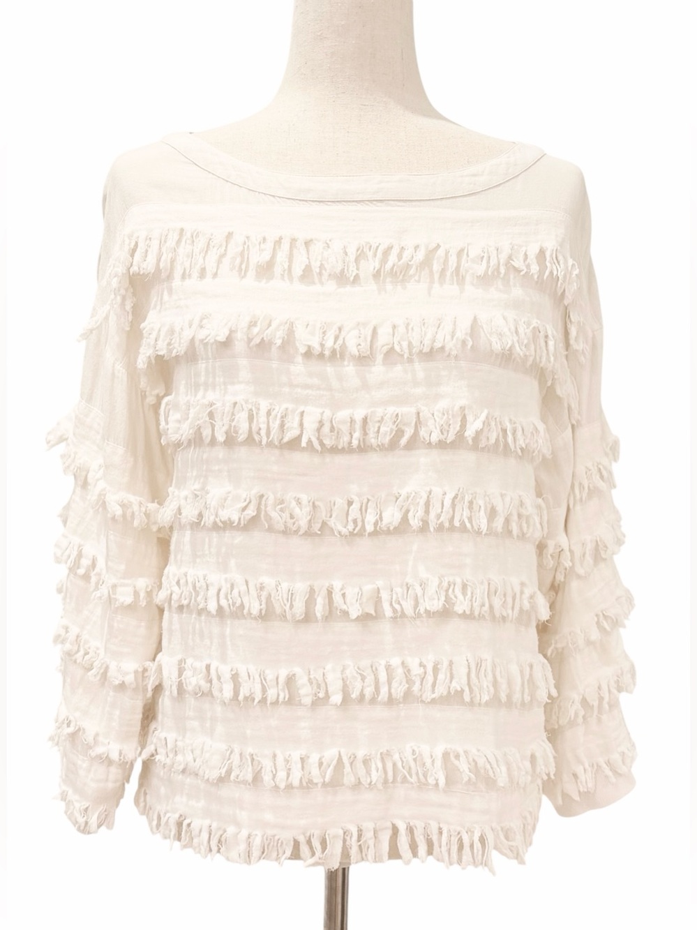 Ulla Johnson Ivory Cotton Raw Fringe Ruffle Boho Blouse Top Size 4 Excellent Con